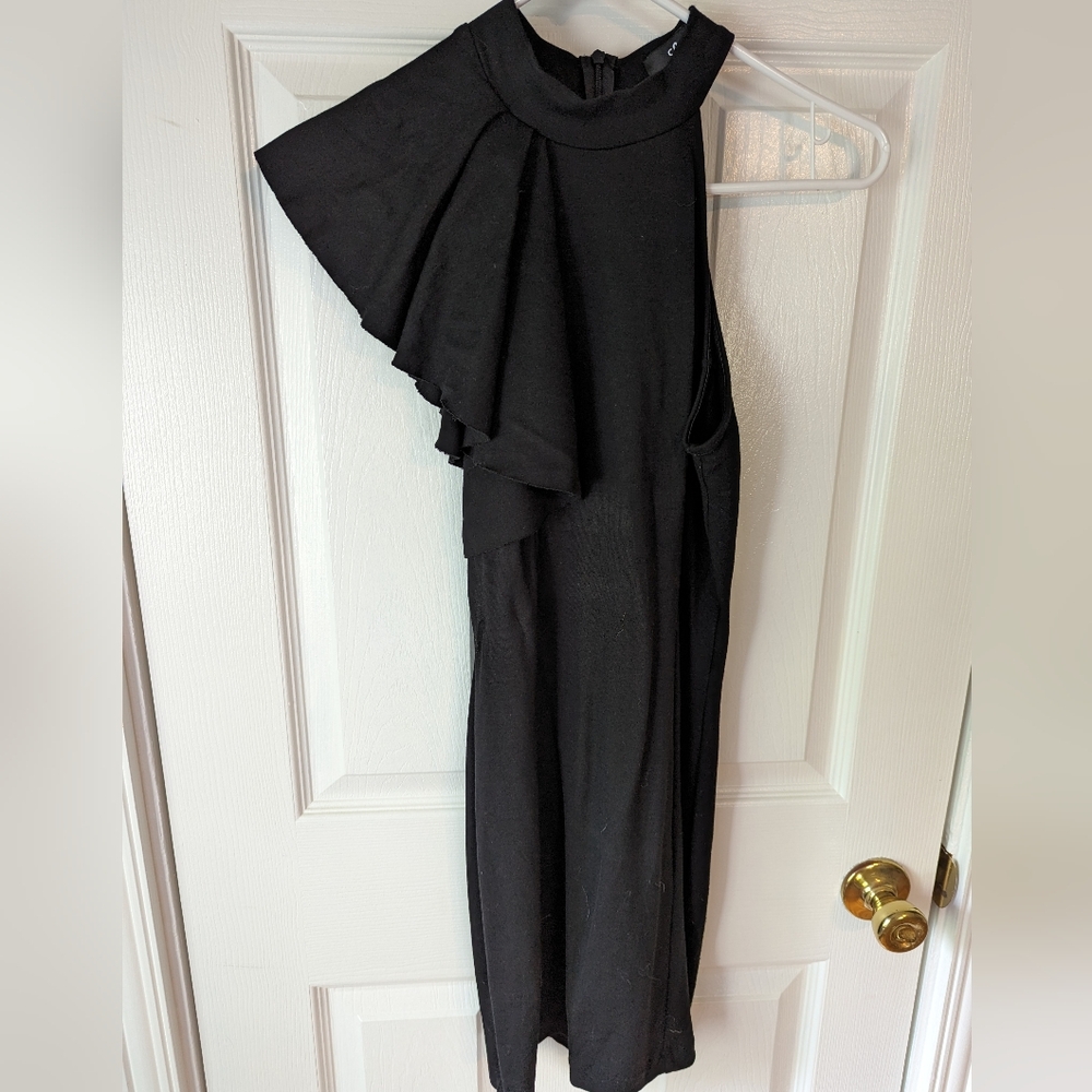 Lulus Black Bodycon Dress With 1 Flutter Sleeve- M (Has Been Altered)